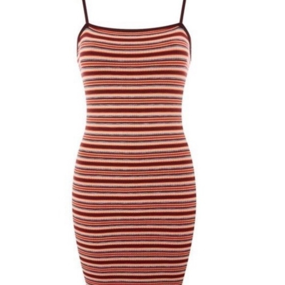Topshop Striped Bodycon Mini Dress - Size 10 - Picture 2 of 6